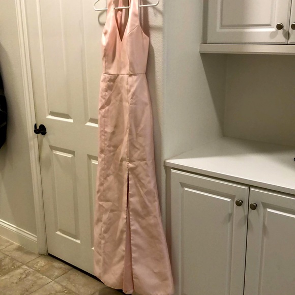 Alfred Sung Blush Halter Satin Trumpet Gown - Picture 8 of 11